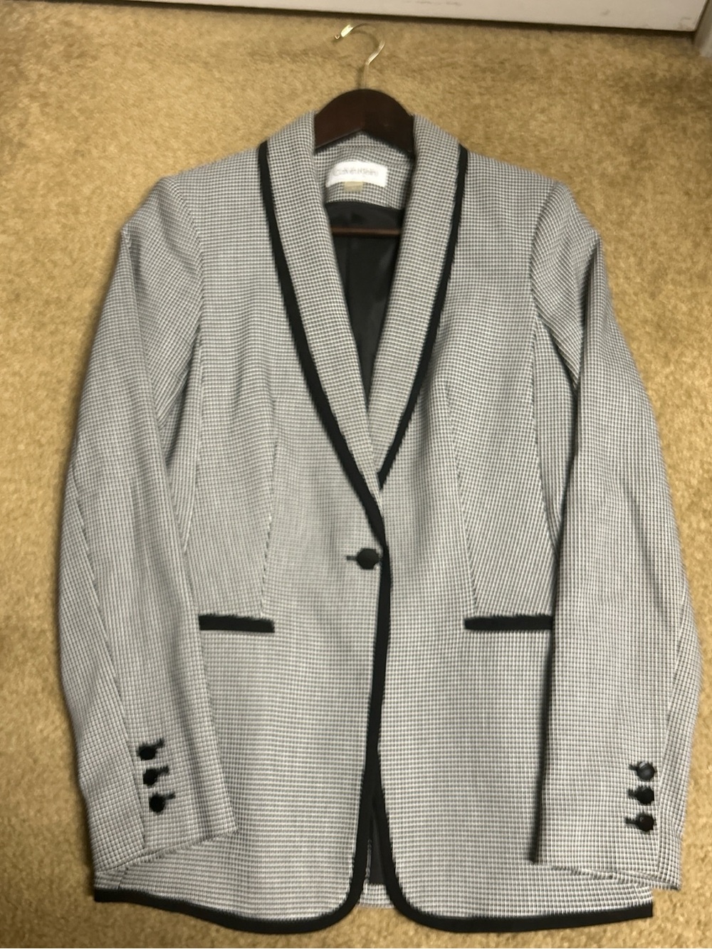 Calvin Klein Black and White Houndstooth Blazer